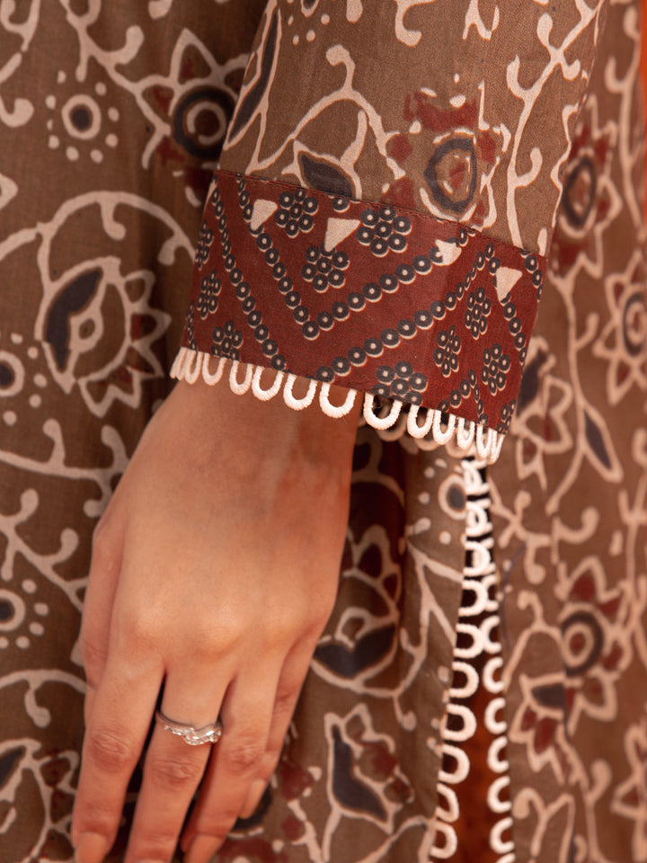 EWU23A3-27127-3P Unstitched Brown Printed Khaddar 3 Piece