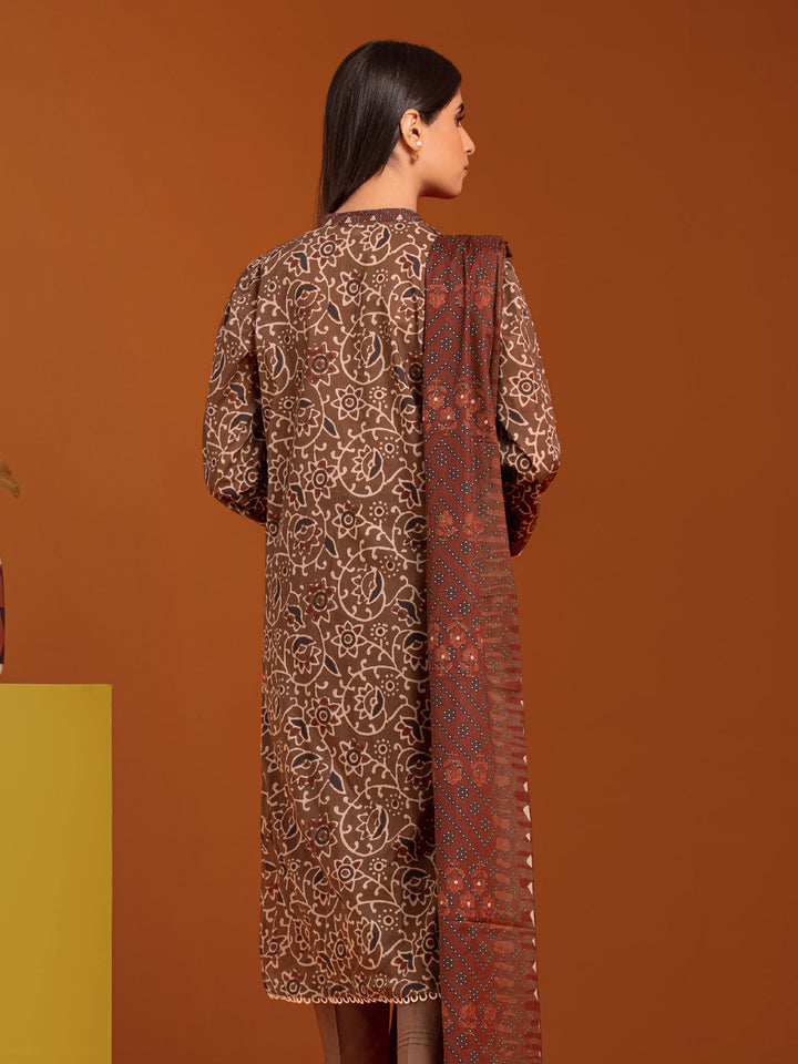 EWU23A3-27127-3P Unstitched Brown Printed Khaddar 3 Piece