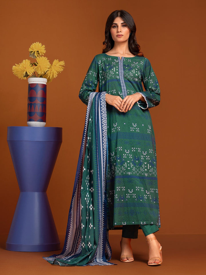 EWU23A3-27143-3P Unstitched Dark Teal Printed Khaddar 3 Piece