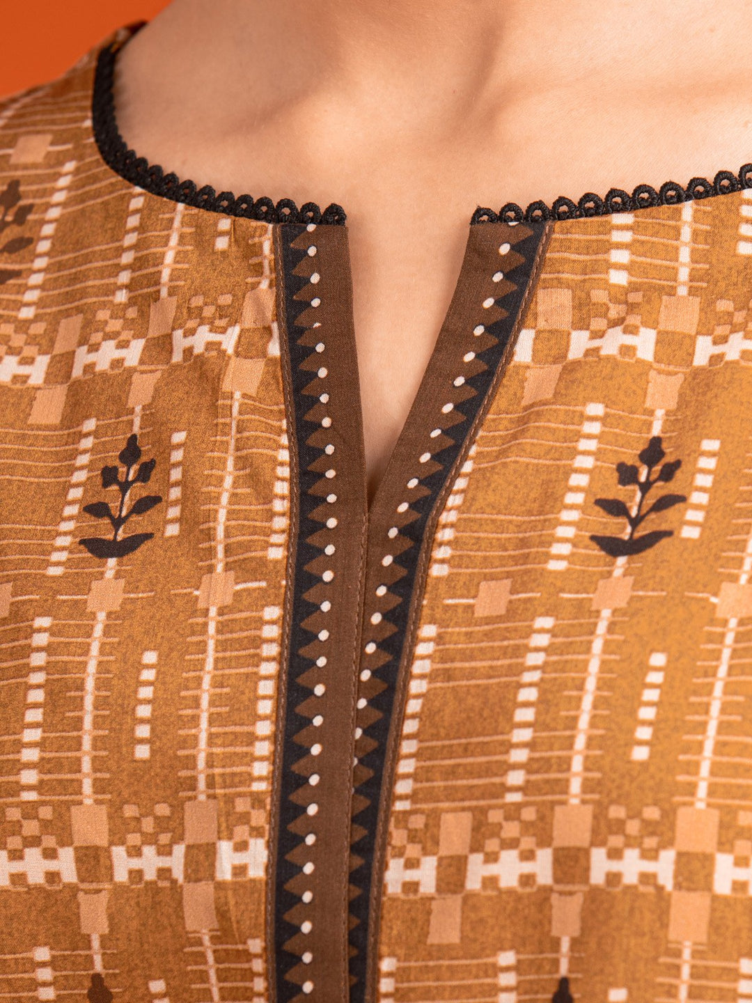 EWU23A3-27181-3P Unstitched Light Brown Printed Khaddar 3 Piece