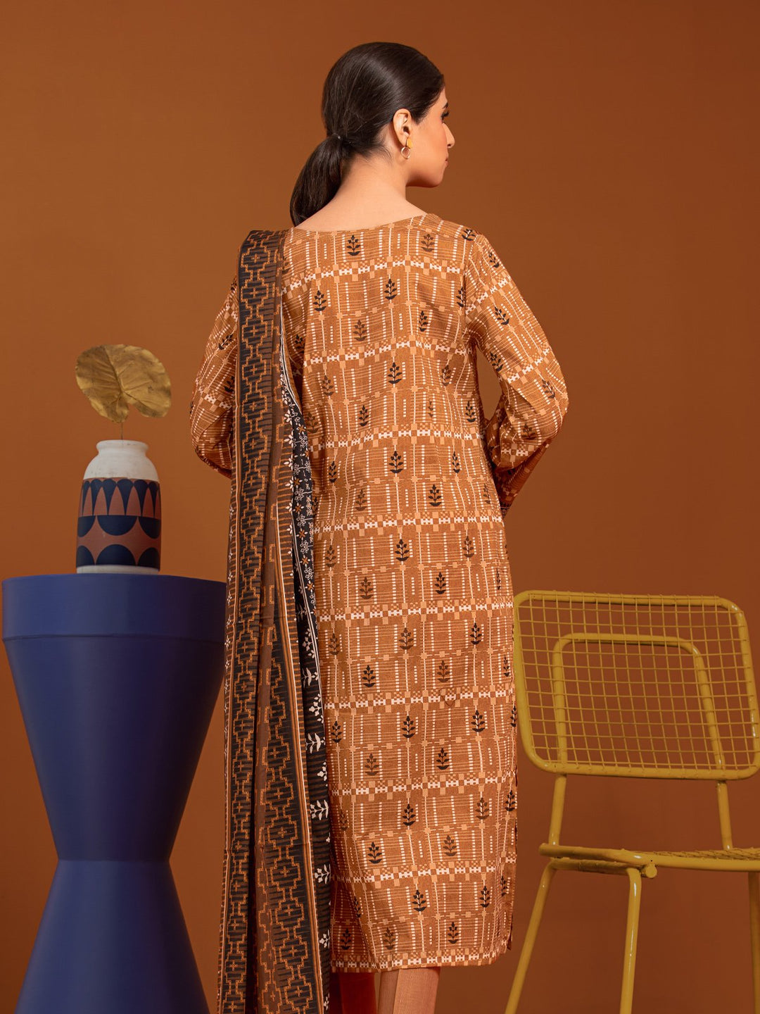 EWU23A3-27181-3P Unstitched Light Brown Printed Khaddar 3 Piece