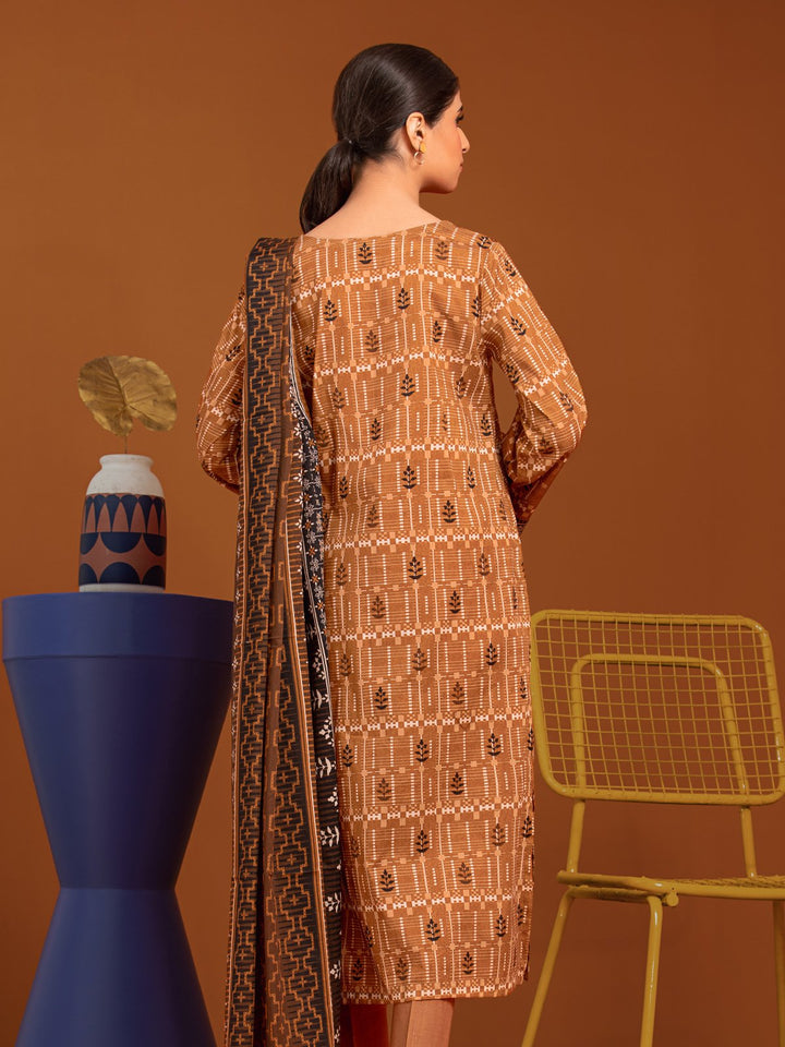 EWU23A3-27181-3P Unstitched Light Brown Printed Khaddar 3 Piece