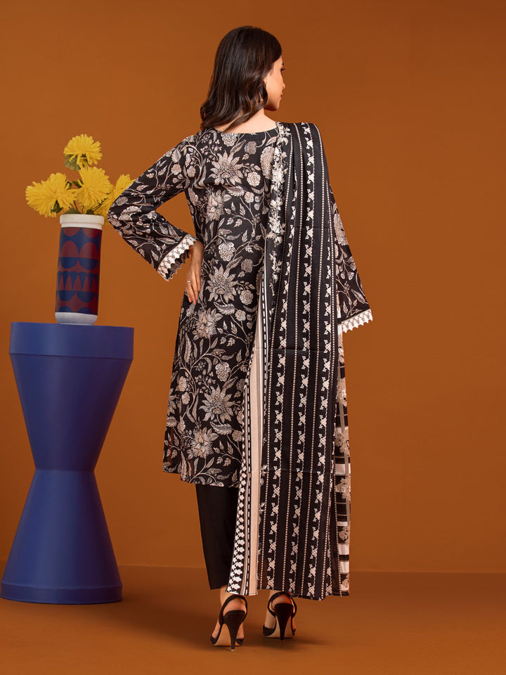 EWU23A3-27197-3P Unstitched Black Printed Khaddar 3 Piece
