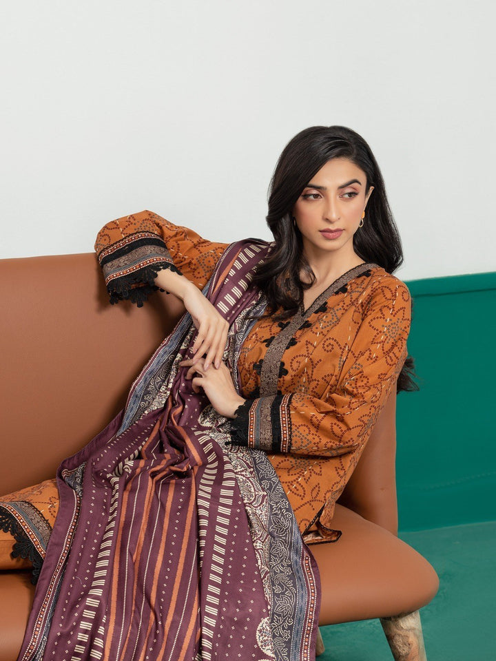 EWU23A3S-27605-3P Unstitched Brown Printed Khaddar 3 Piece