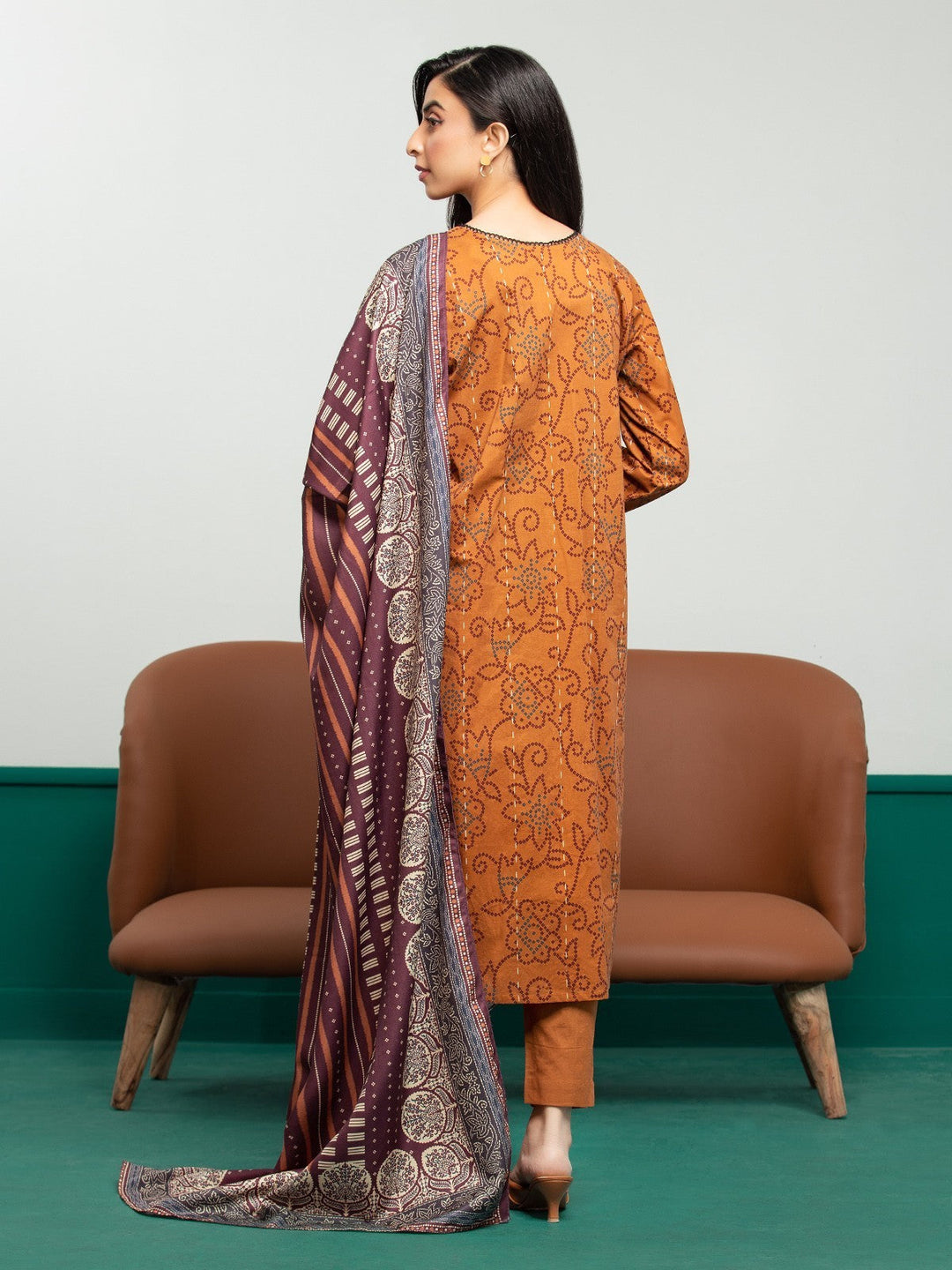 EWU23A3S-27605-3P Unstitched Brown Printed Khaddar 3 Piece