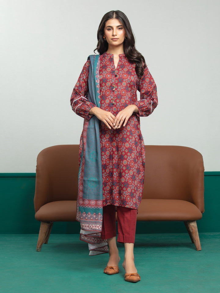 EWU23A3S-27609-3P Unstitched Deep Pink Printed Khaddar 3 Piece