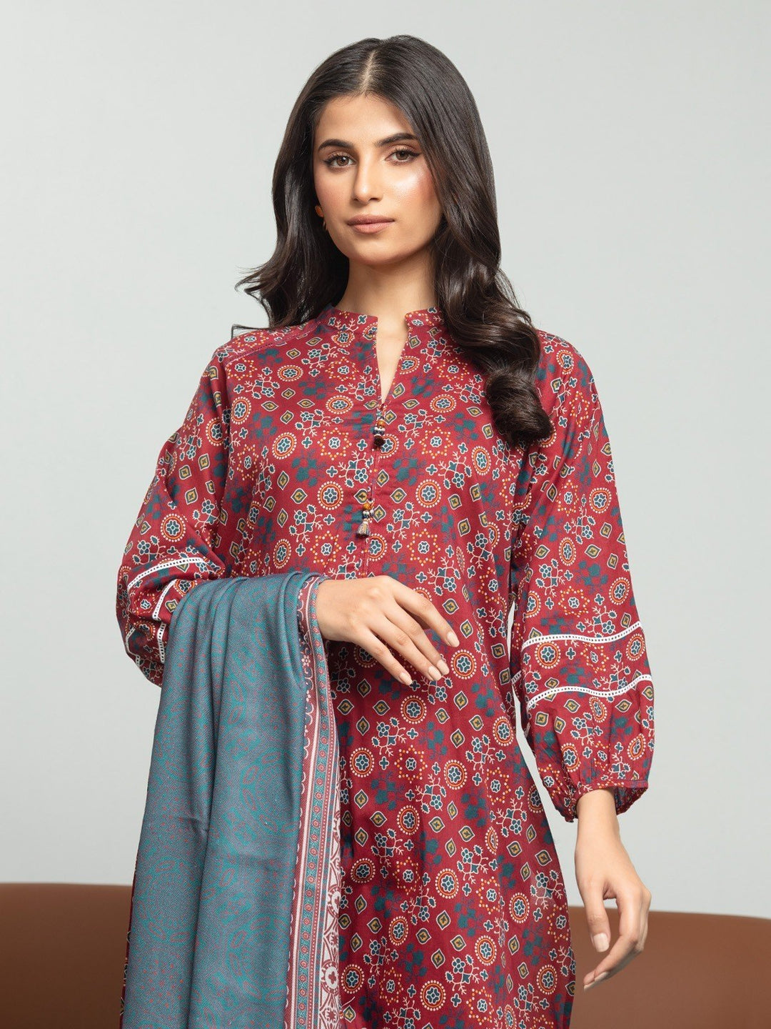 EWU23A3S-27609-3P Unstitched Deep Pink Printed Khaddar 3 Piece