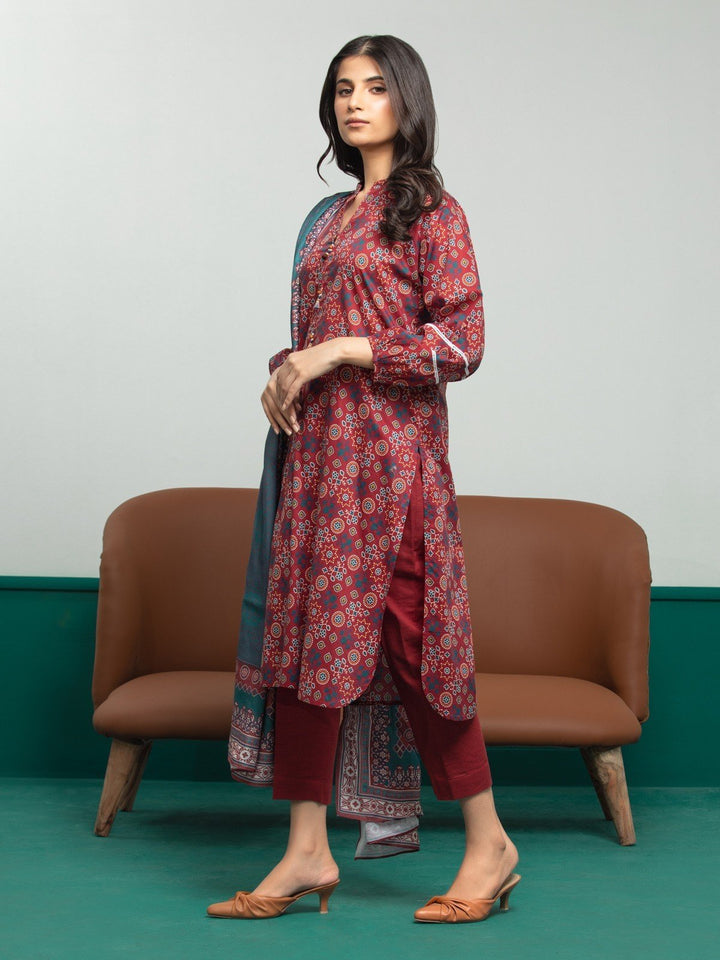 EWU23A3S-27609-3P Unstitched Deep Pink Printed Khaddar 3 Piece
