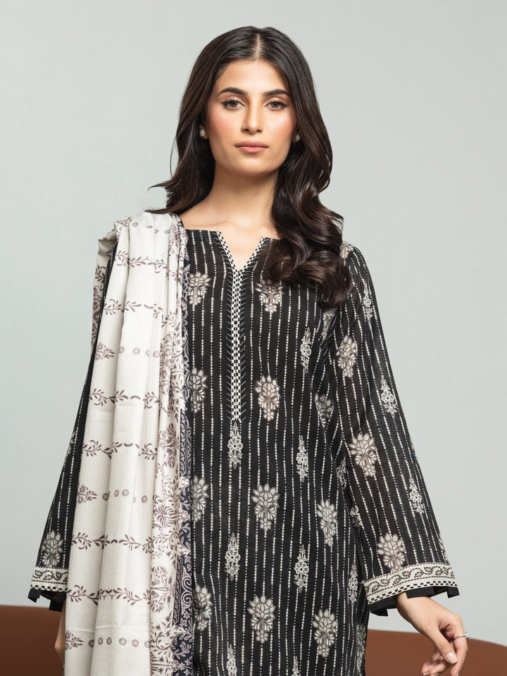 EWU23A3S-27628-3P Unstitched Black Printed Khaddar 3 Piece