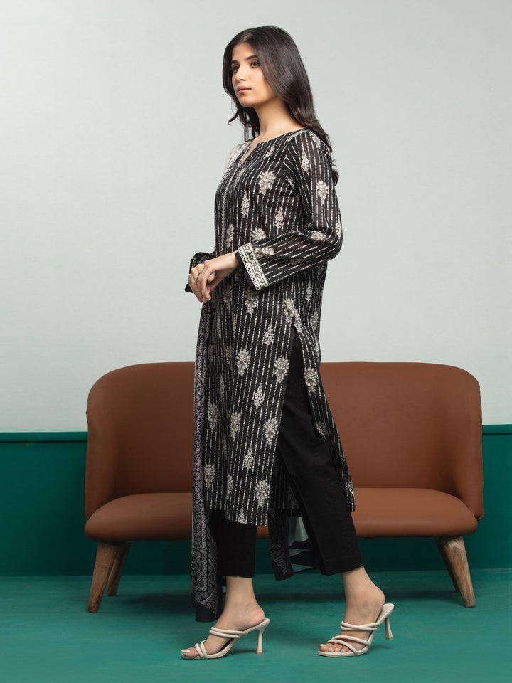 EWU23A3S-27628-3P Unstitched Black Printed Khaddar 3 Piece