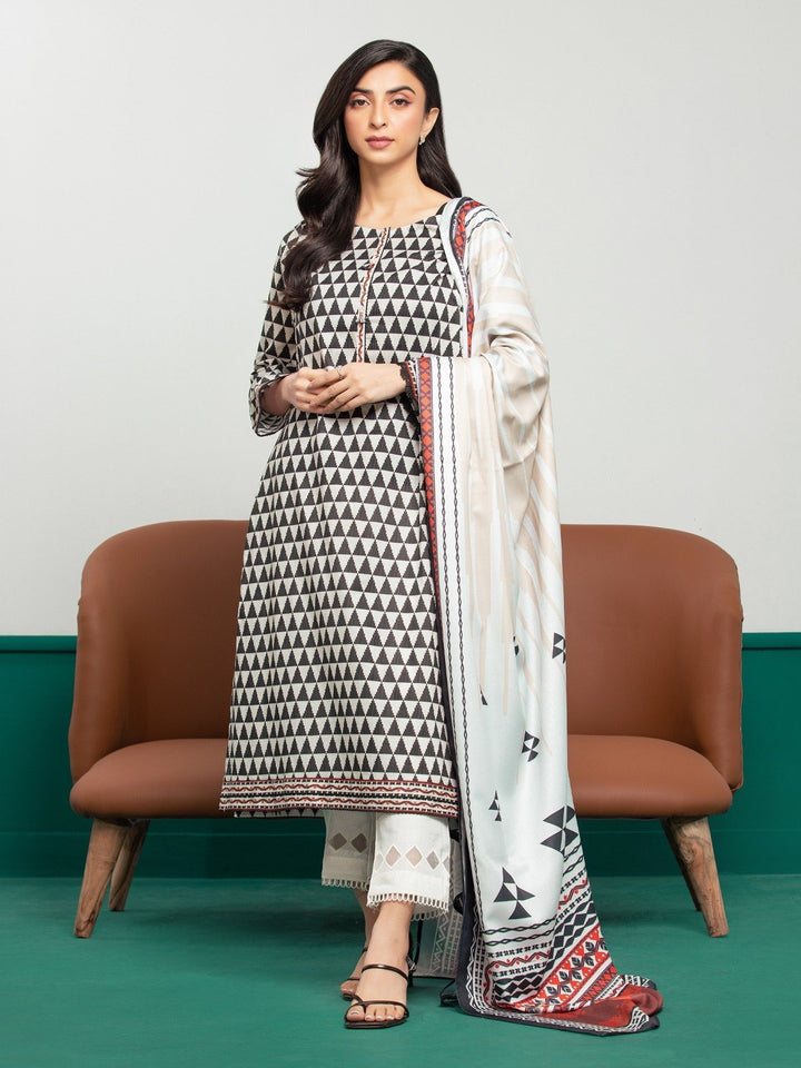 EWU23A3S-27636-3P Unstitched Black & White Printed Khaddar 3 Piece