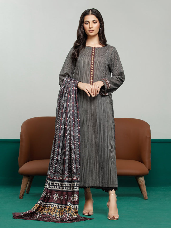 EWU23A3S-27643-3P Unstitched Black & White Printed Khaddar 3 Piece