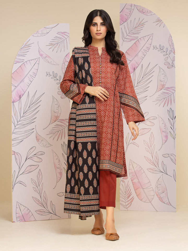 EWU24A1-26249-3P Unstitched Dark Rust Printed Lawn 3 Piece