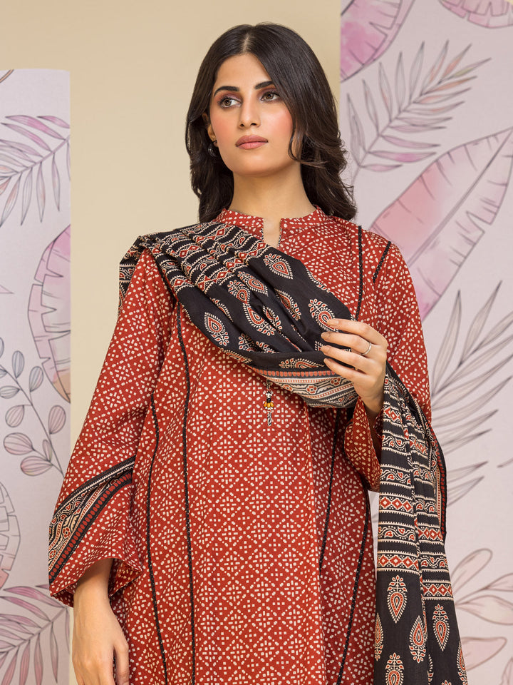 EWU24A1-26249-3P Unstitched Dark Rust Printed Lawn 3 Piece