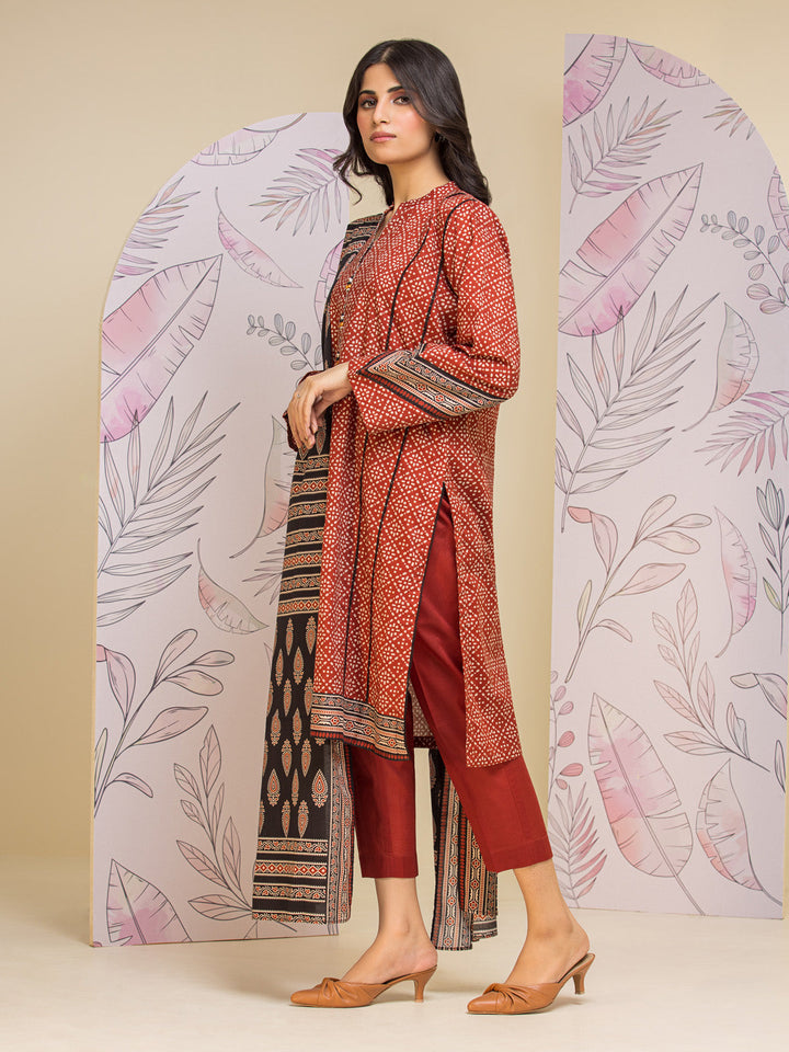EWU24A1-26249-3P Unstitched Dark Rust Printed Lawn 3 Piece