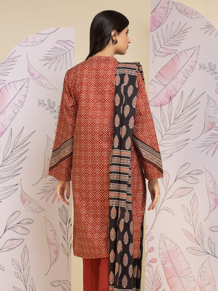EWU24A1-26249-3P Unstitched Dark Rust Printed Lawn 3 Piece