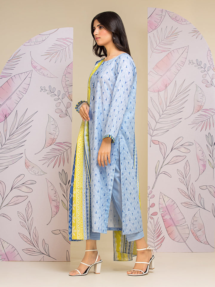 EWU24A1-26427-3P Unstitched Sky Blue Printed Lawn 3 Piece