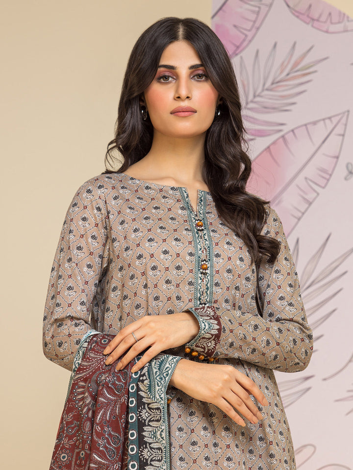 EWU24A1-26461-3P Unstitched Light Coffee Printed Lawn 3 Piece