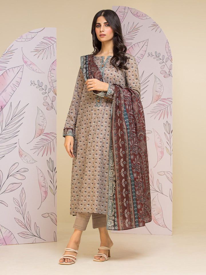EWU24A1-26461-3P Unstitched Light Coffee Printed Lawn 3 Piece
