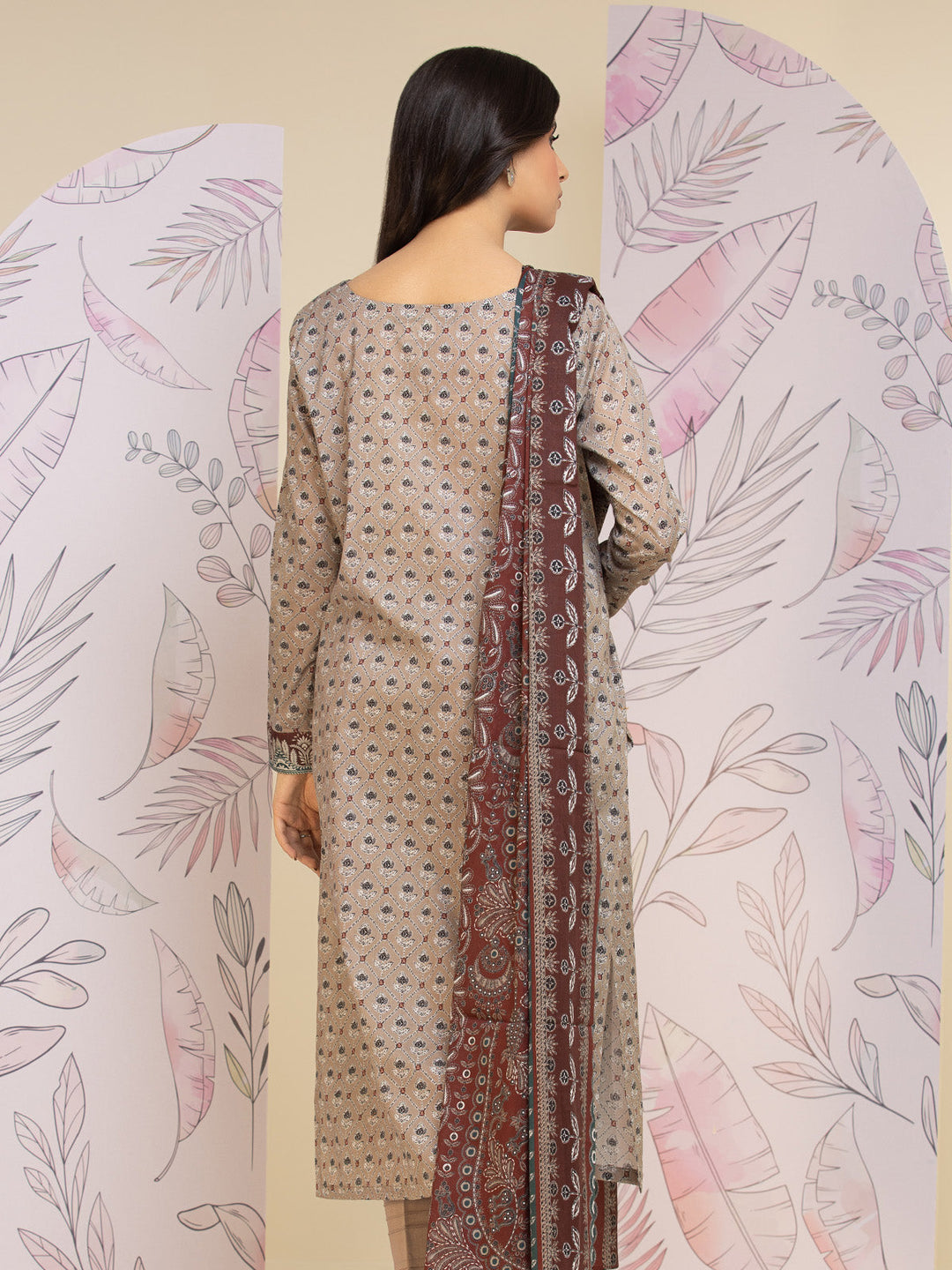 EWU24A1-26461-3P Unstitched Light Coffee Printed Lawn 3 Piece