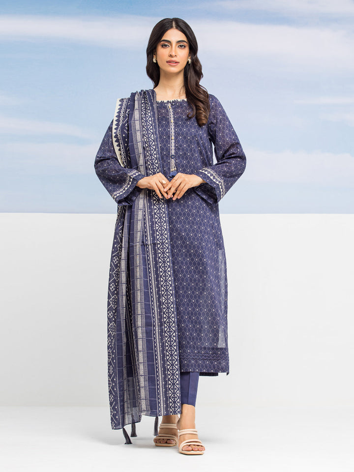 EWU24A1-28011-3P Unstitched Navy Blue Printed Lawn 3 Piece