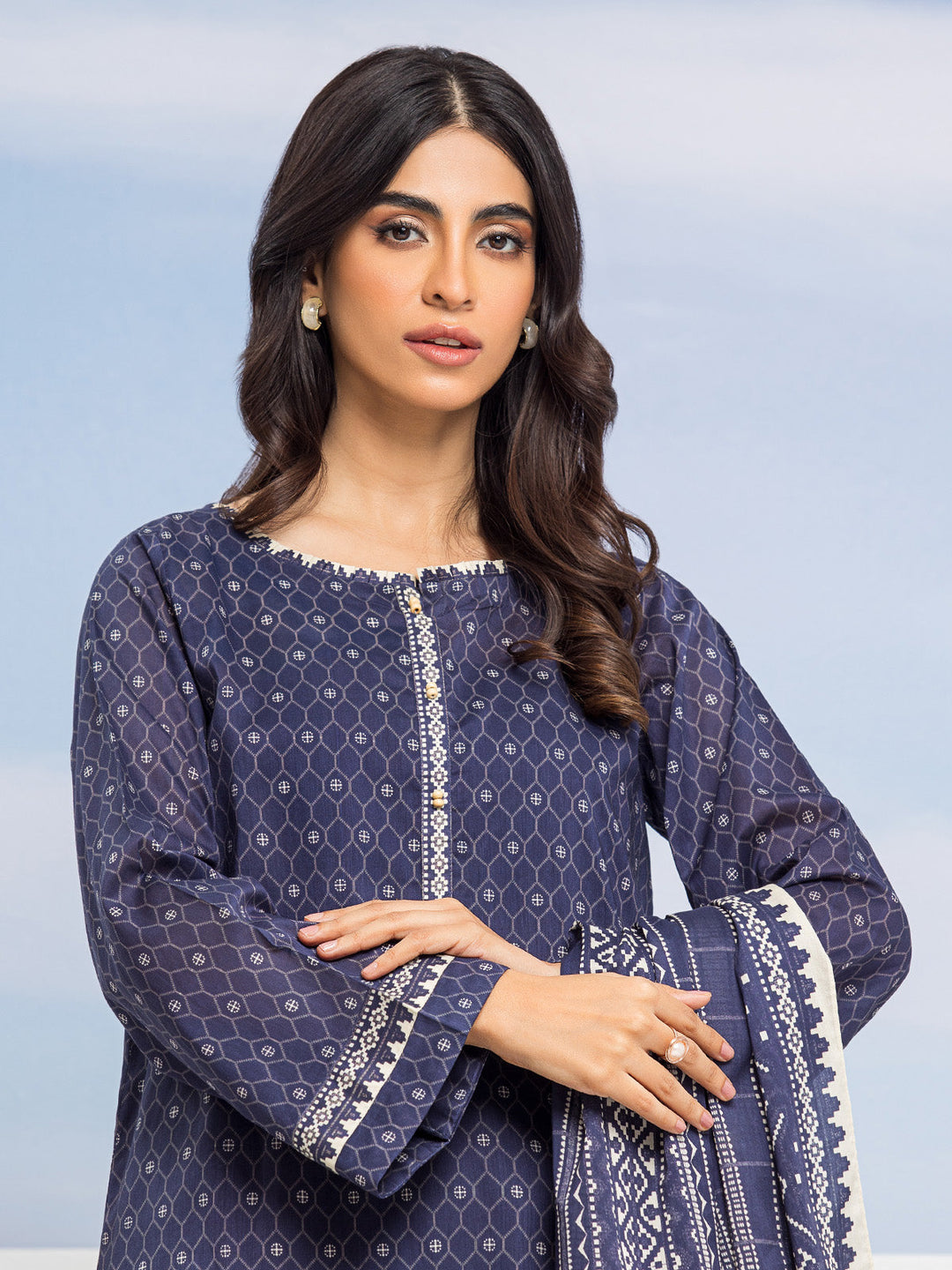 EWU24A1-28011-3P Unstitched Navy Blue Printed Lawn 3 Piece