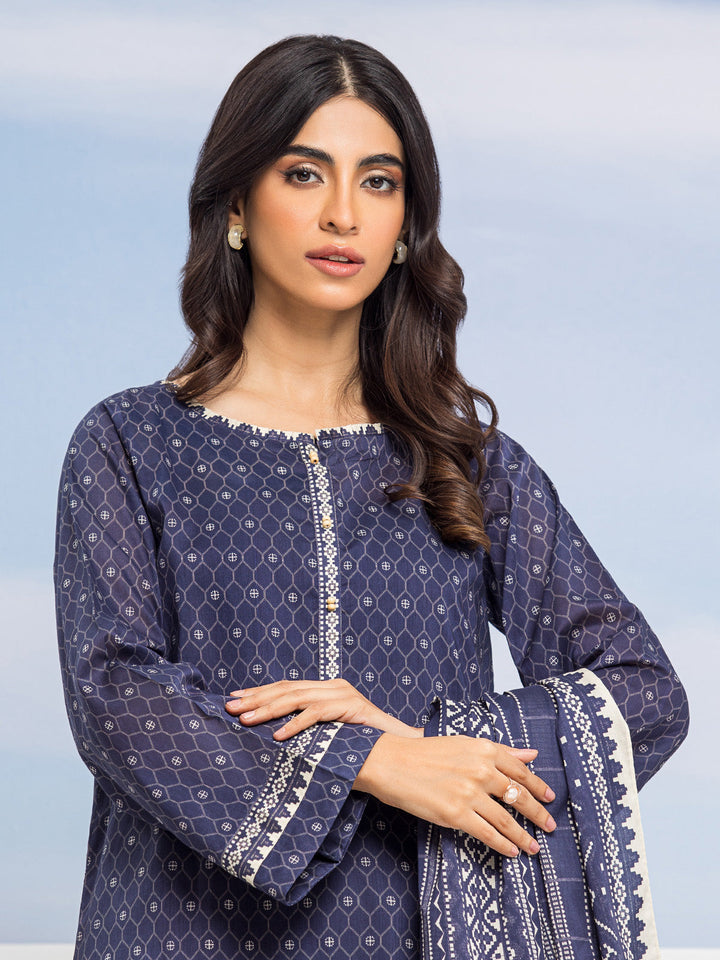 EWU24A1-28011-3P Unstitched Navy Blue Printed Lawn 3 Piece
