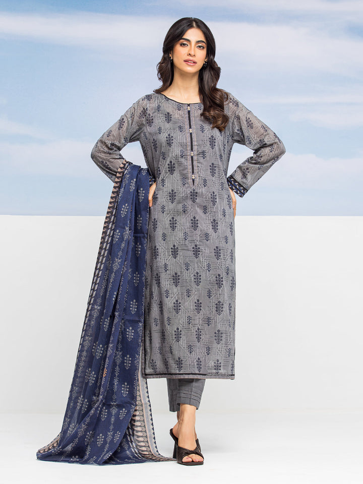 EWU24A1-28041-3P Unstitched Dark Grey Printed Lawn 3 Piece