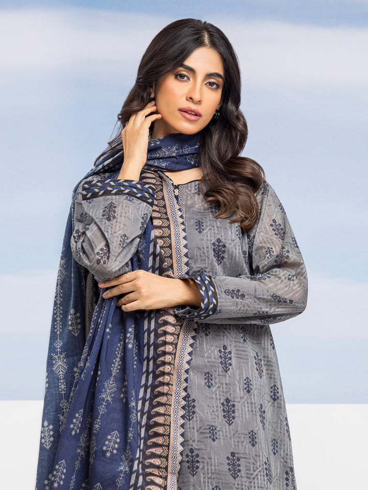 EWU24A1-28041-3P Unstitched Dark Grey Printed Lawn 3 Piece