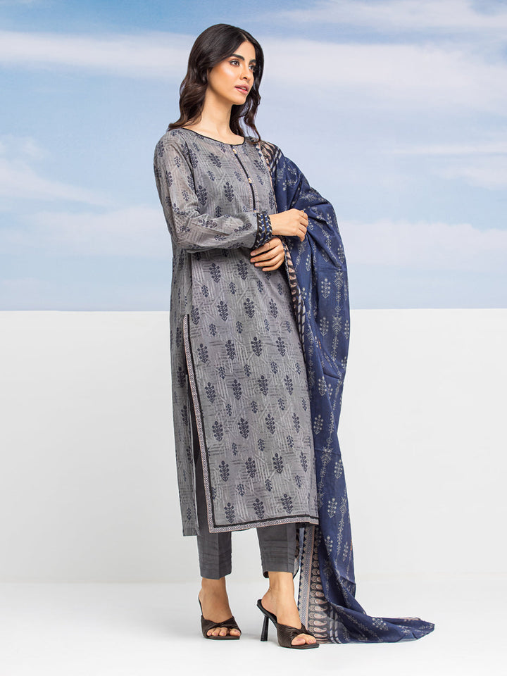 EWU24A1-28041-3P Unstitched Dark Grey Printed Lawn 3 Piece