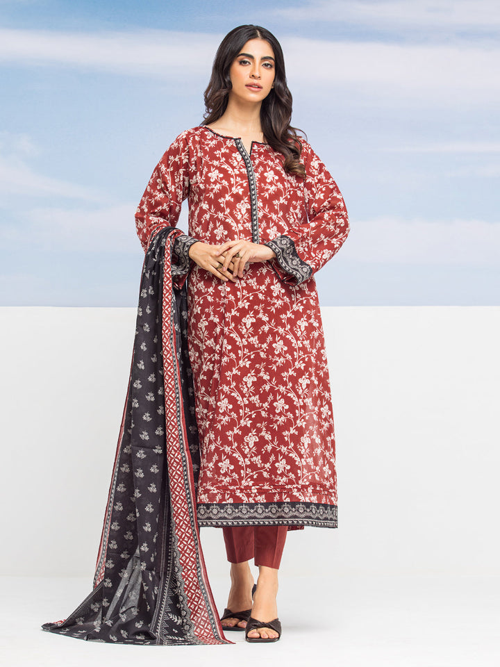EWU24A1-28047-3P Unstitched Dark Rust Printed Lawn 3 Piece
