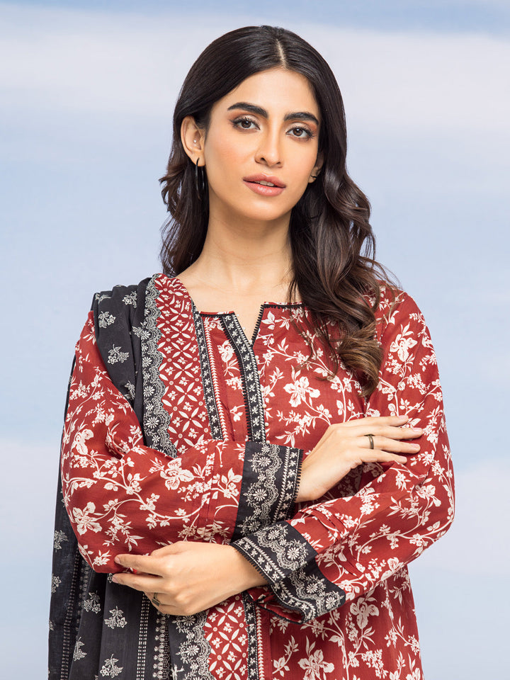EWU24A1-28047-3P Unstitched Dark Rust Printed Lawn 3 Piece