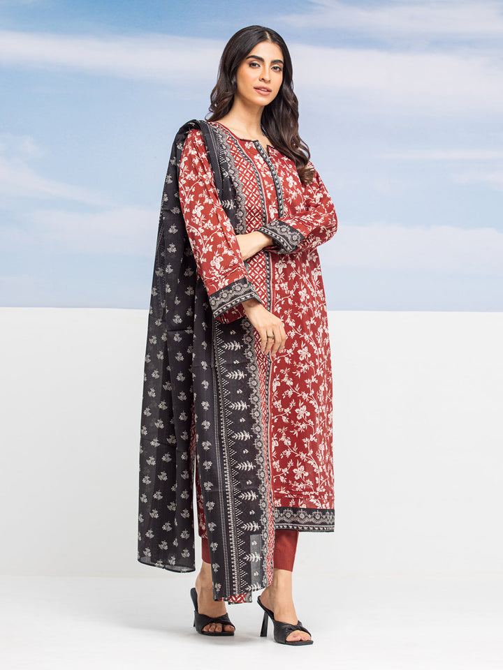 EWU24A1-28047-3P Unstitched Dark Rust Printed Lawn 3 Piece