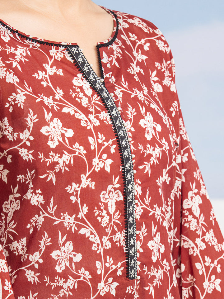 EWU24A1-28047-3P Unstitched Dark Rust Printed Lawn 3 Piece