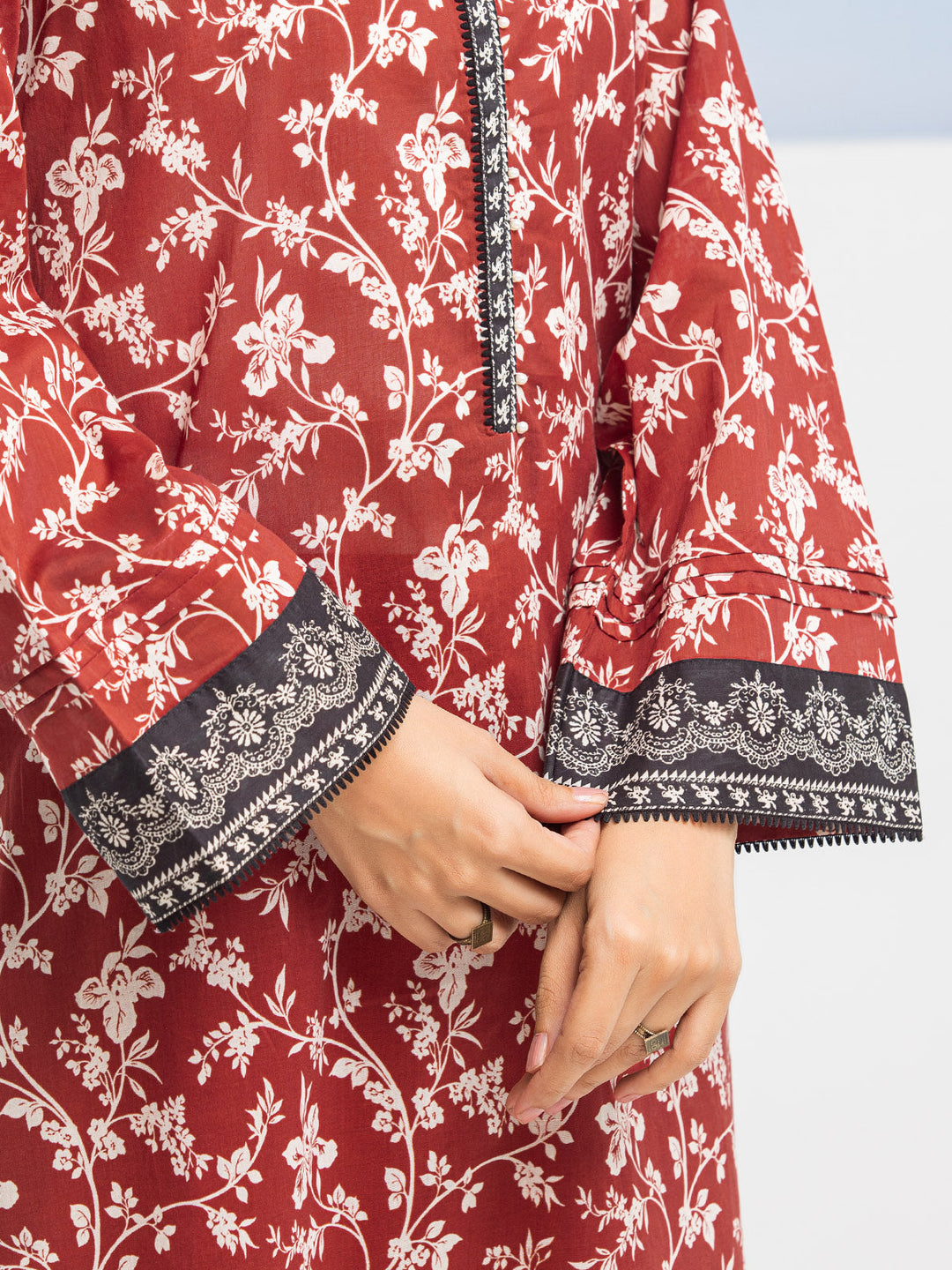 EWU24A1-28047-3P Unstitched Dark Rust Printed Lawn 3 Piece