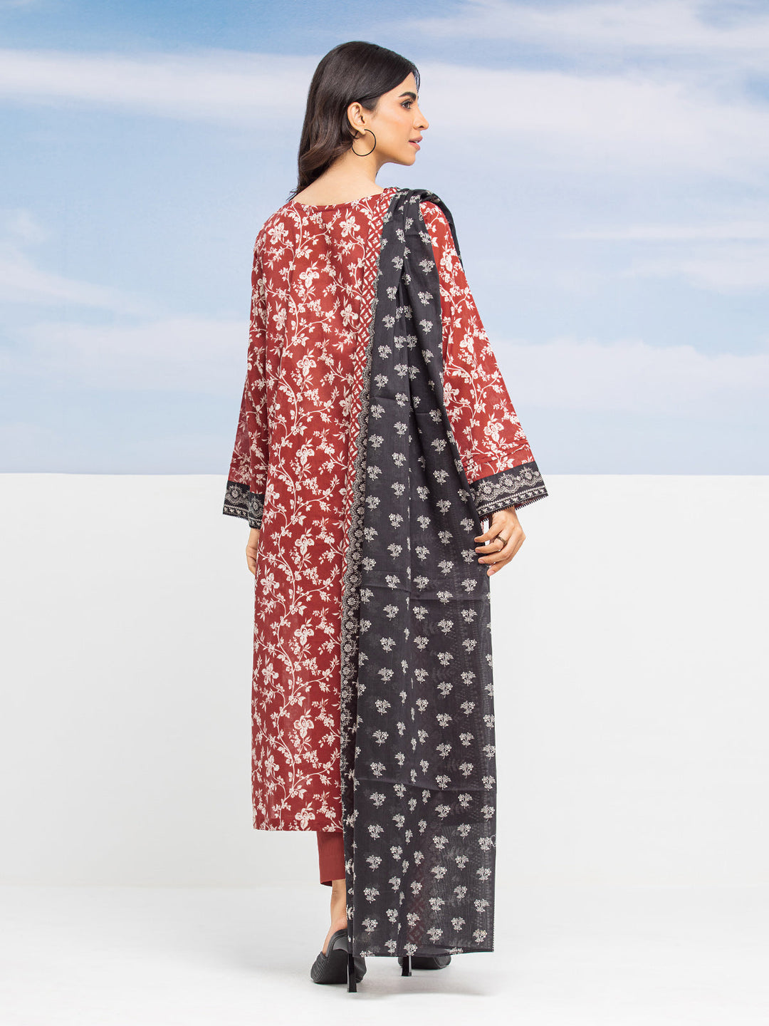 EWU24A1-28047-3P Unstitched Dark Rust Printed Lawn 3 Piece