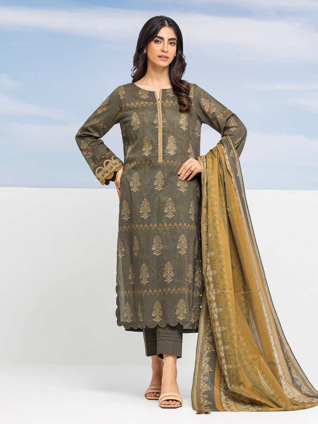 EWU24A1-28194-3P Unstitched Mehndi Printed Lawn 3 Piece