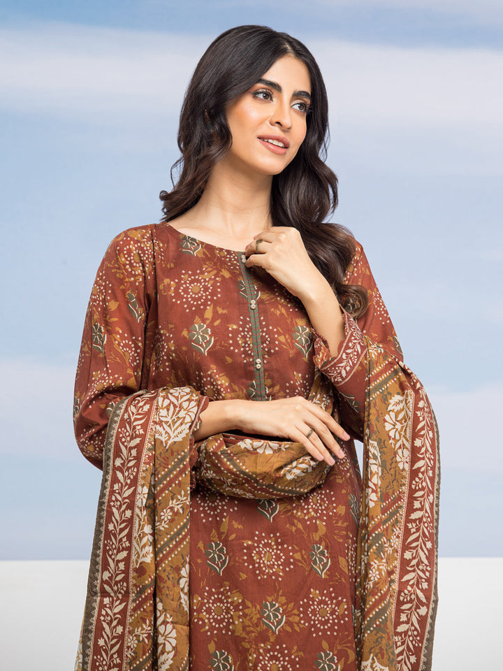 EWU24A1-28196-3P Unstitched Chocolate Brown Printed Lawn 3 Piece