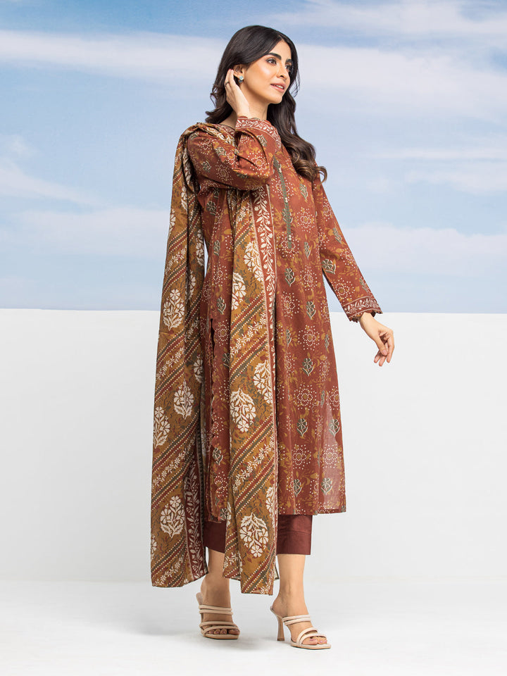 EWU24A1-28196-3P Unstitched Chocolate Brown Printed Lawn 3 Piece