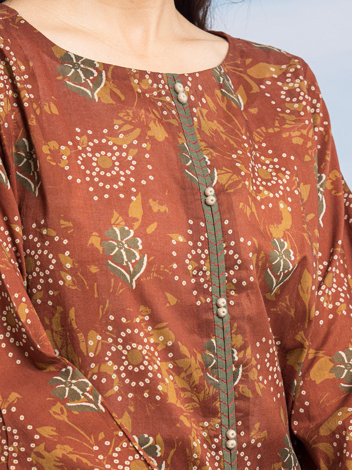 EWU24A1-28196-3P Unstitched Chocolate Brown Printed Lawn 3 Piece