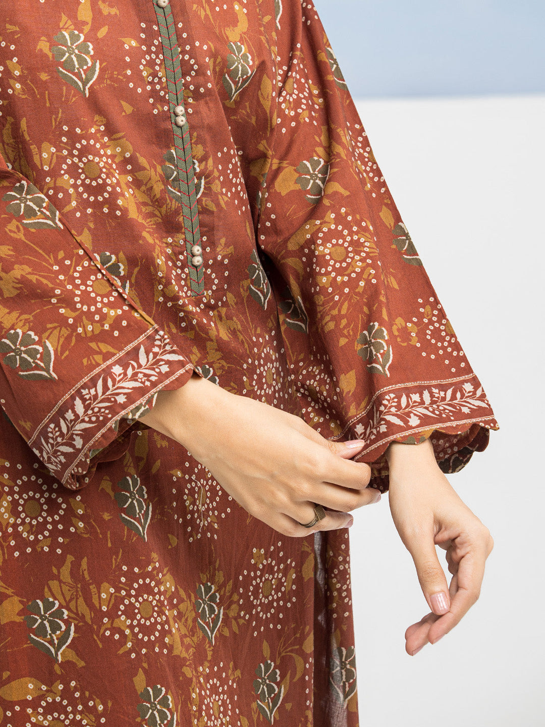 EWU24A1-28196-3P Unstitched Chocolate Brown Printed Lawn 3 Piece
