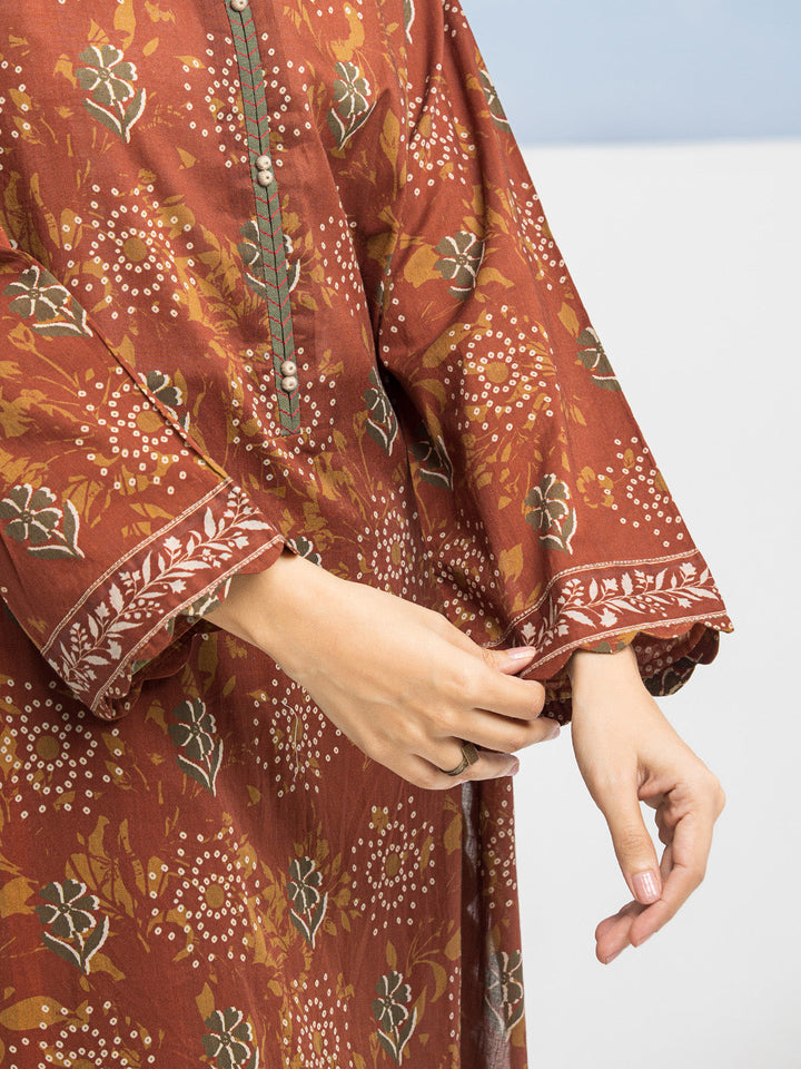 EWU24A1-28196-3P Unstitched Chocolate Brown Printed Lawn 3 Piece