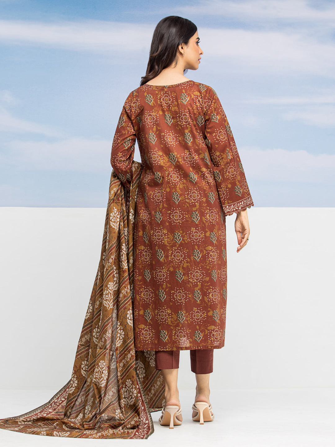 EWU24A1-28196-3P Unstitched Chocolate Brown Printed Lawn 3 Piece