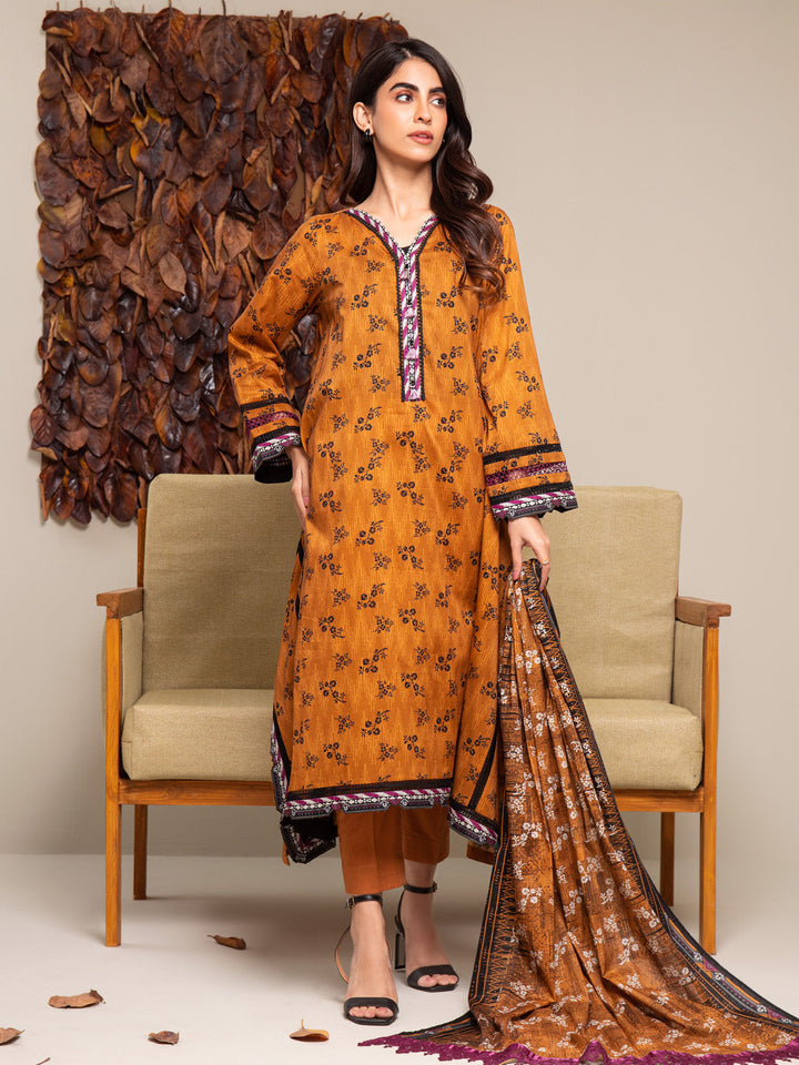 EWU24A2-27288-3P Unstitched Mustard Printed Cambric 3 Piece