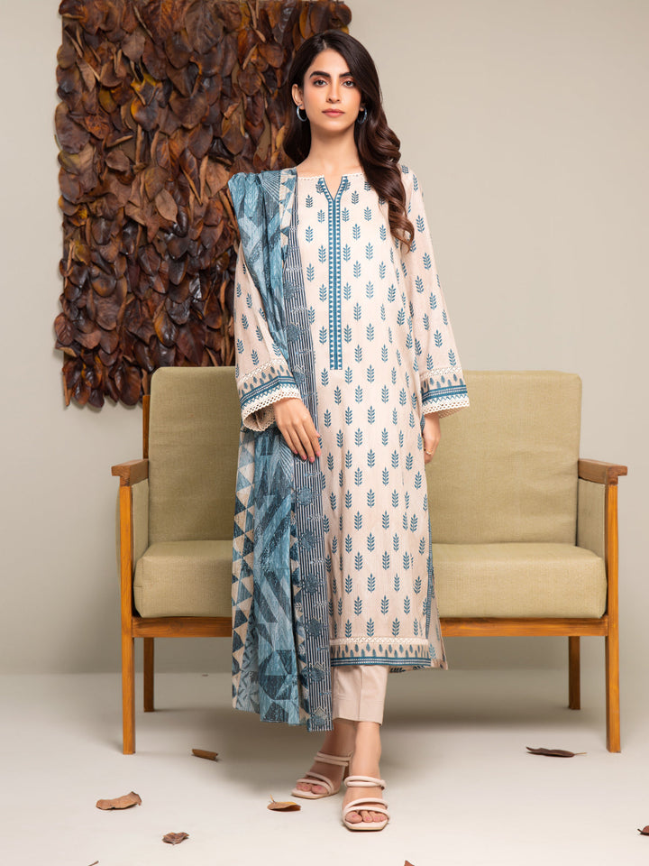 EWU24A2-27291-3P Unstitched Beige Printed Cambric 3 Piece
