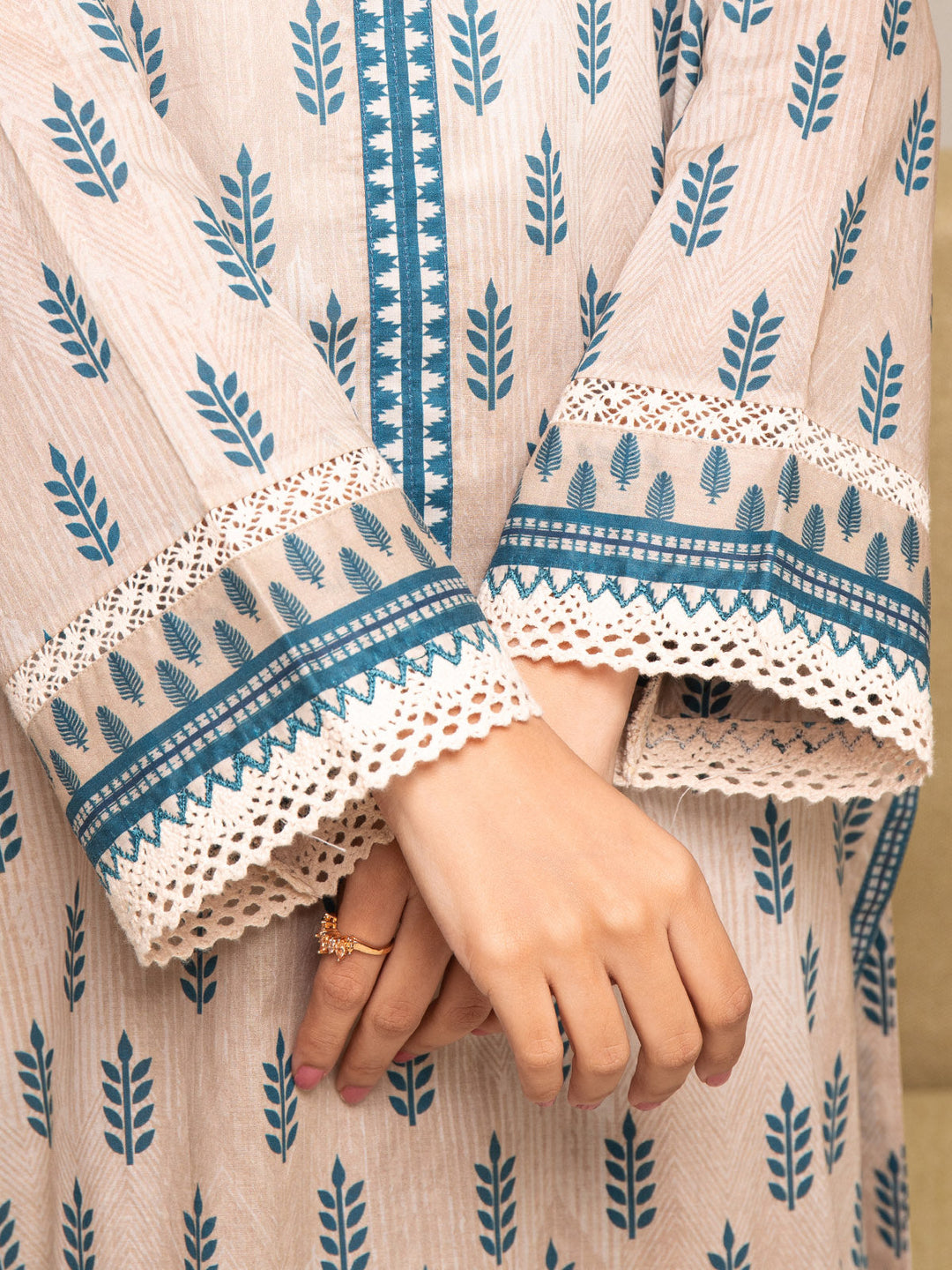 EWU24A2-27291-3P Unstitched Beige Printed Cambric 3 Piece