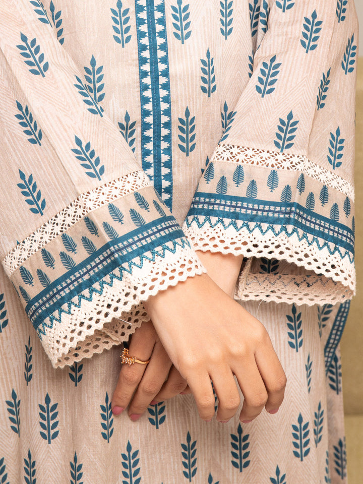EWU24A2-27291-3P Unstitched Beige Printed Cambric 3 Piece
