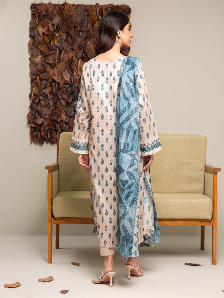 EWU24A2-27291-3P Unstitched Beige Printed Cambric 3 Piece