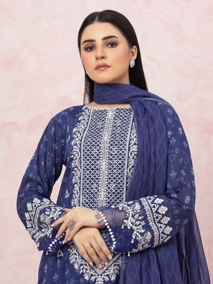 EWU22V1-26540 Unstitched Navy Blue Embroidered Lawn 3 Piece