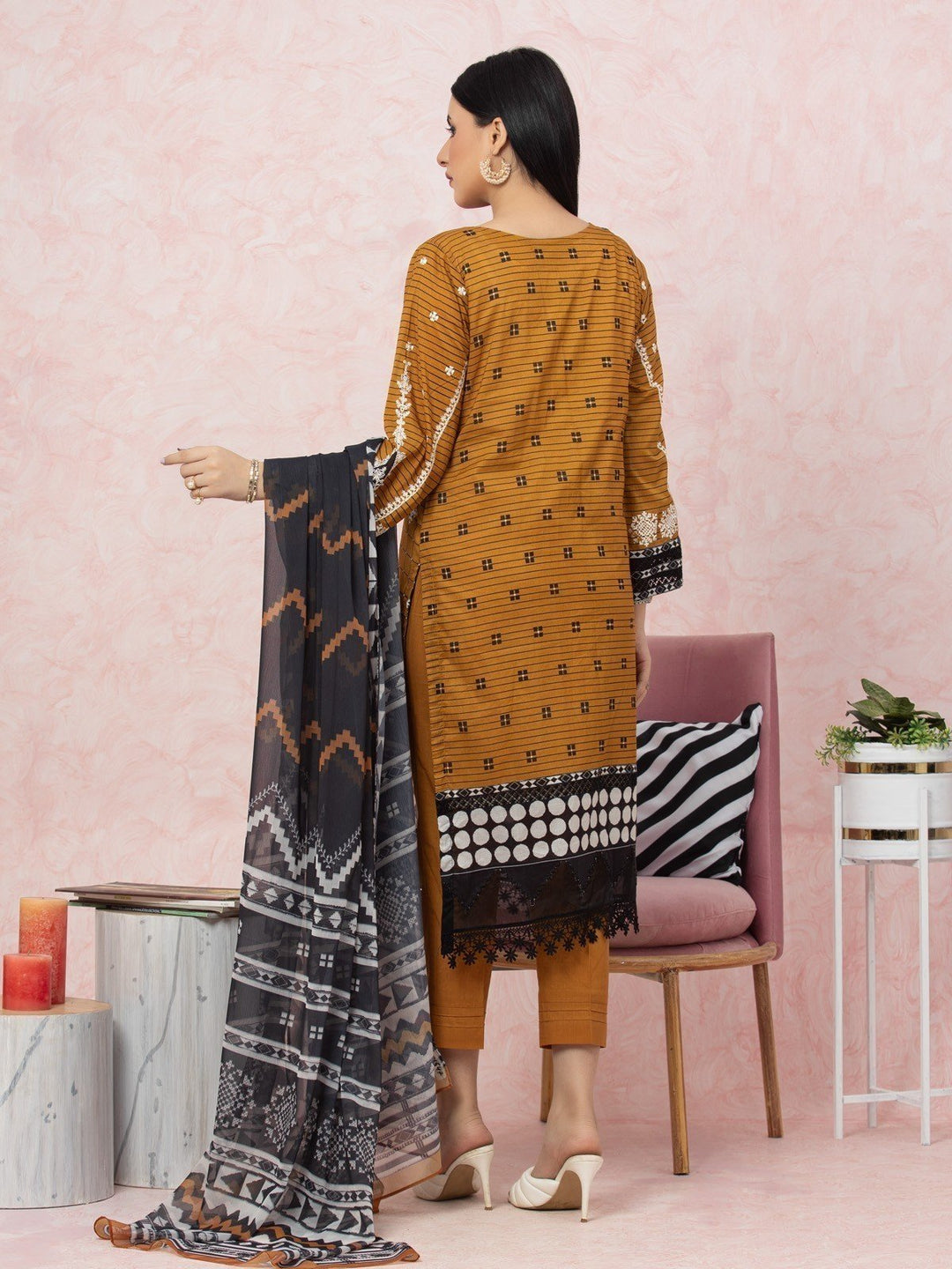 EWU22V1-26547 Unstitched Brown Embroidered Lawn 3 Piece